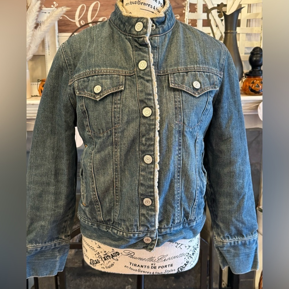 Vintage Gap Denim Jacket Warm Sherpa Lined Women’s Size Small Winter Cotton Coat